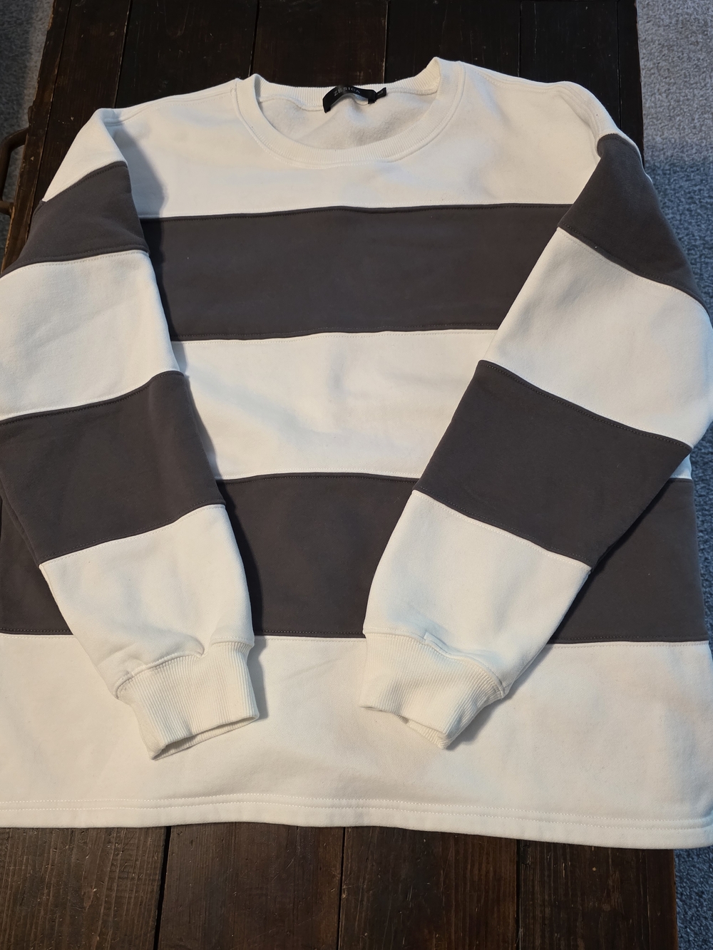 Classic Crewneck Striped Sweatshirt - White & Charcoal